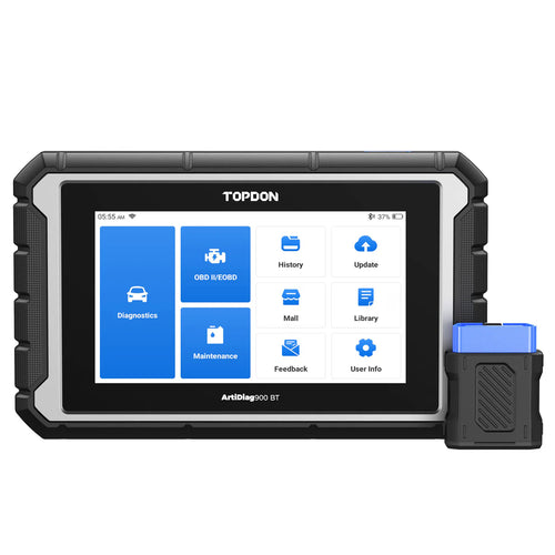 Topdon diagnostic tool with touchscreen interface on a white background