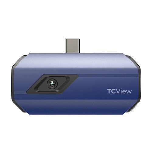 Blue device with USB-C connector on a white background, featuring the TCView logo.